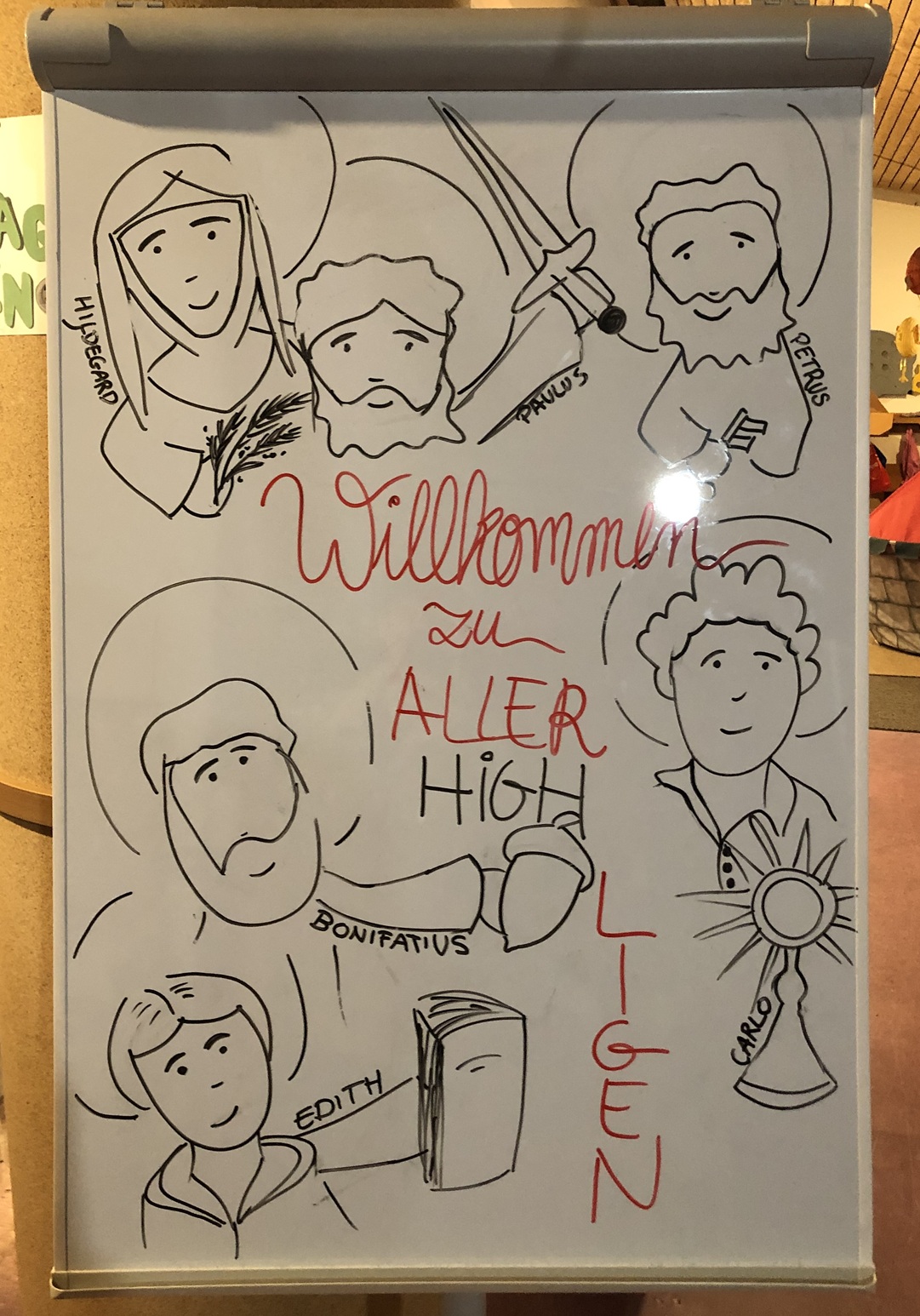 Begrüßungsplakat zum Highlight Sunday mit Bildern Heiliger