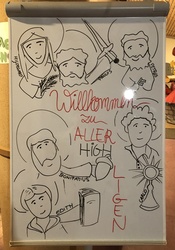Begrüßungsplakat zum Highlight Sunday mit Bildern Heiliger